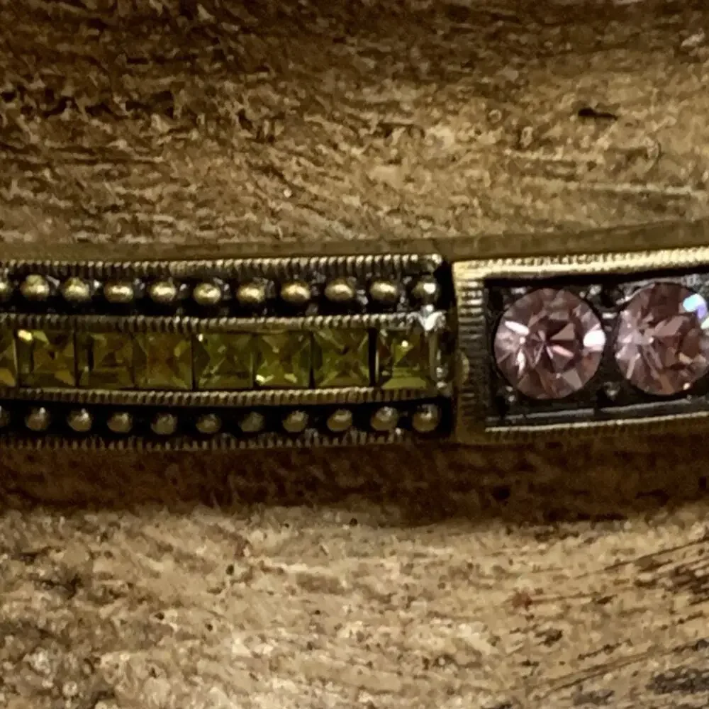 Heidi Daus Bangle Bracelet Brushed Bronze with Swarovski Pink & Green Crystals - Picture 6 of 10